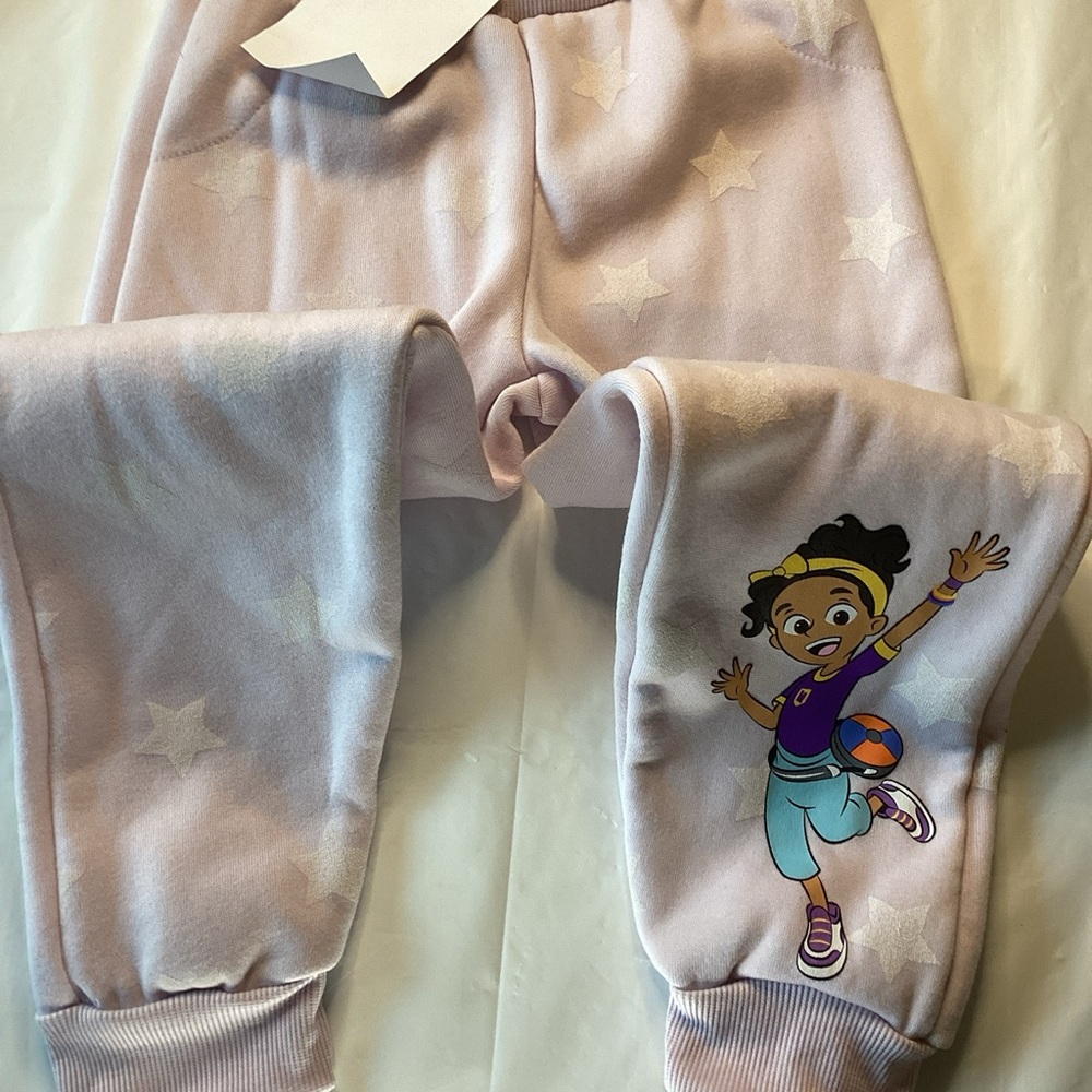 Kids Light Pink Star Print Joggers with Character Design